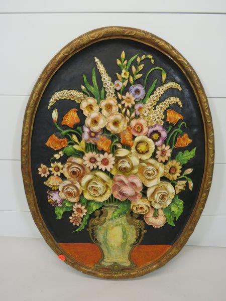 VINTAGE CHALKWARE PLASTER RELIEF OVAL WALL PLAQUE (1 of 6)