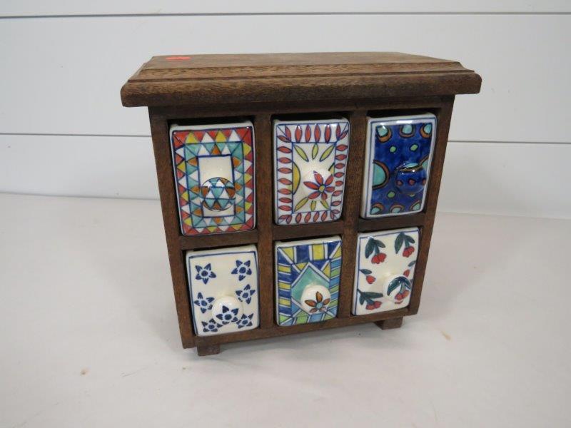 WOODEN 6 DRAWER CERAMIC PAINTED SPICE CABINET (1 of 4)