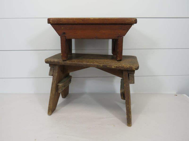 2- ANTIQUE PRIMITIVE SMALL STOOLS (1 of 8)