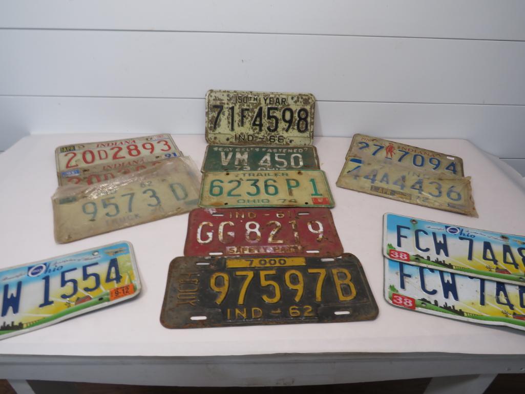 Indiana & Ohio License Plates: TBA Includes thirteen expired plates of various ages.