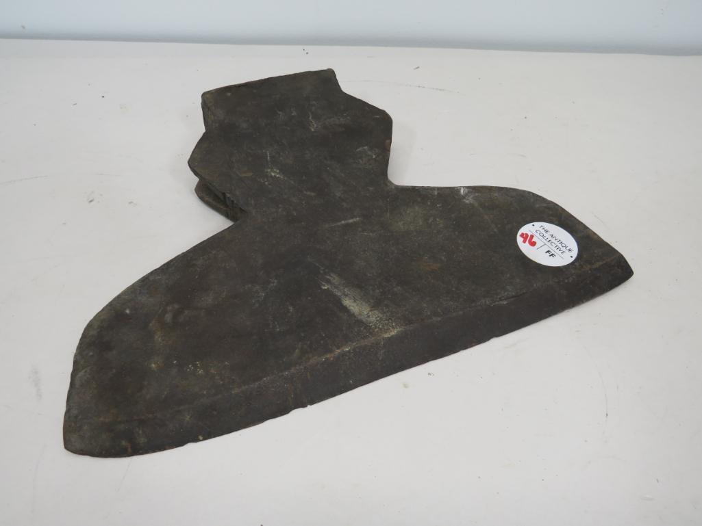 Antique Broad Axe: 10 3/4" blade and 8" deep Name cannot be determined.