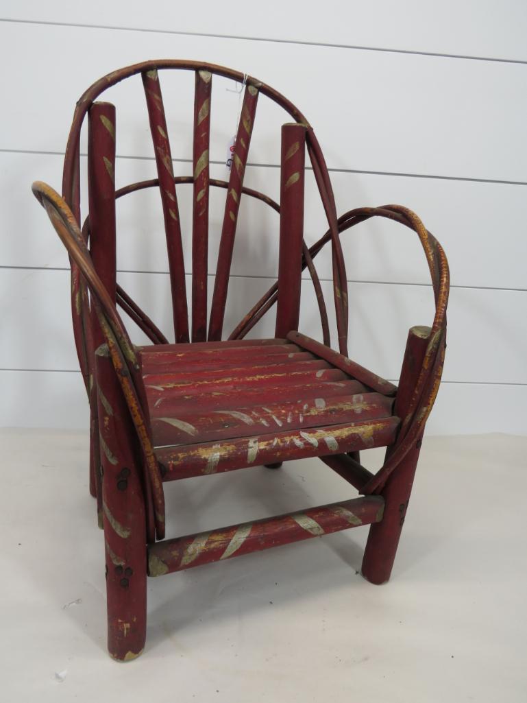 Early Painted Child's Adirondack Chair: Indicative of pieces from New England and the northeast United States. 22 1/4" H x 15 1/2" W x 12" deep. Very nice condition. 