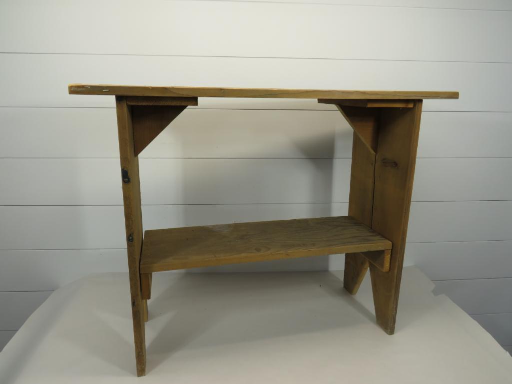 Two-Tier Wooden Bucket Bench: 35" x 14" top and 28" H.