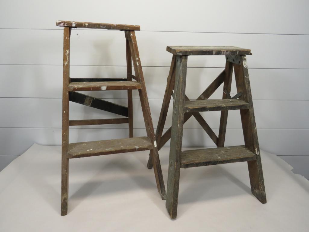 Pair of Small Wooden Step Stools: 25 1/2" H and 22" H. 