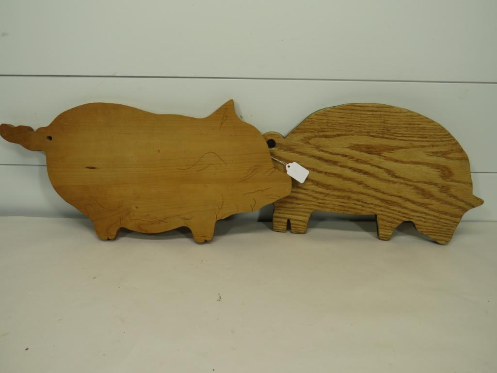 Pair of Wooden Pig Cutting Boards: 22" and 18" long.