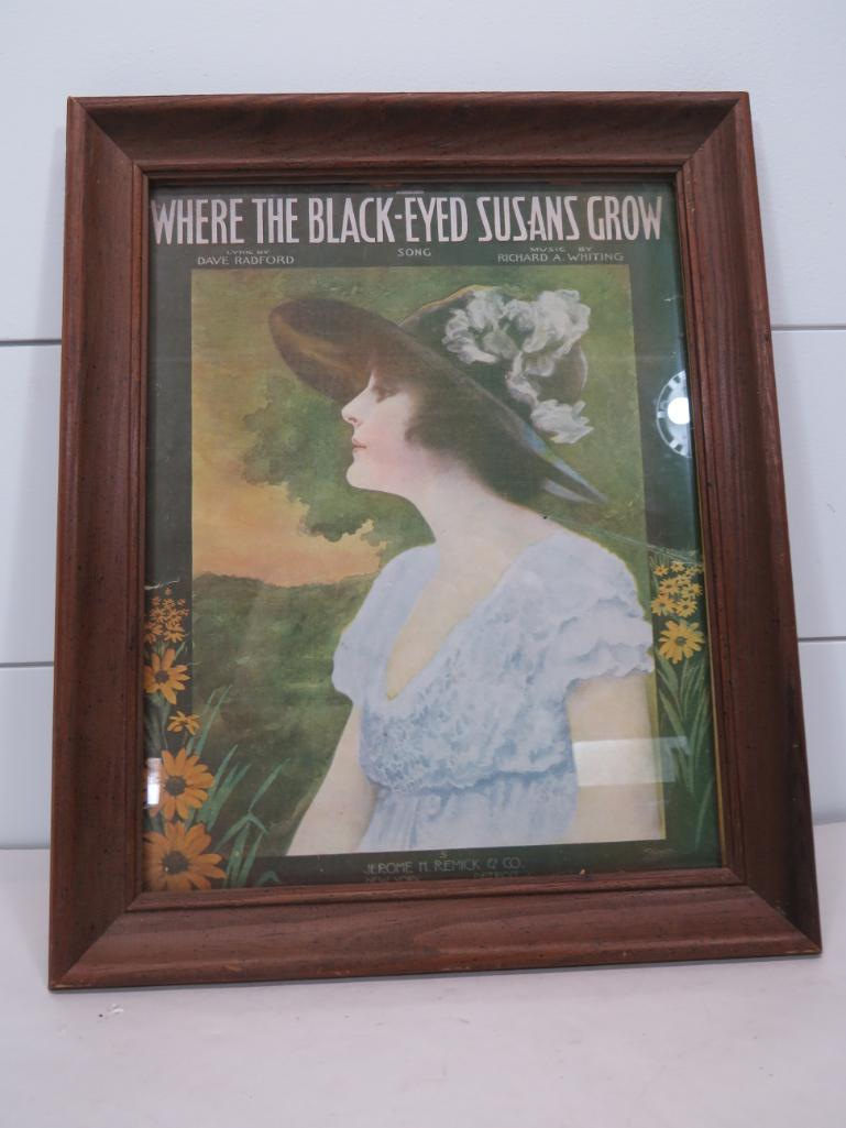 1920's Framed Sheet Music: "Where the Black-Eyed Susans Grow" 16" x 13 1/2"