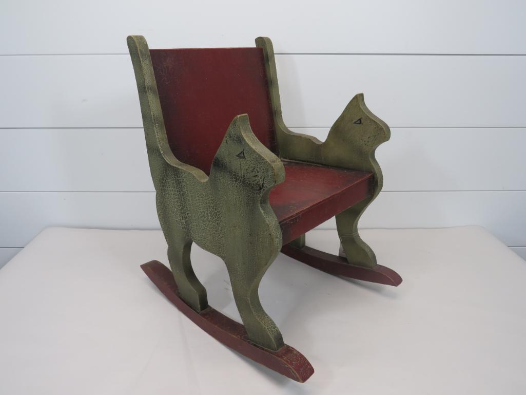 Child's Folk Art Cat Rocking Chair (1 of 10)