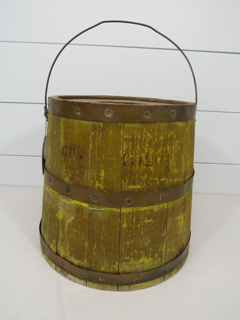 Mustard Painted Banded Bucket with Handle (1 of 10)