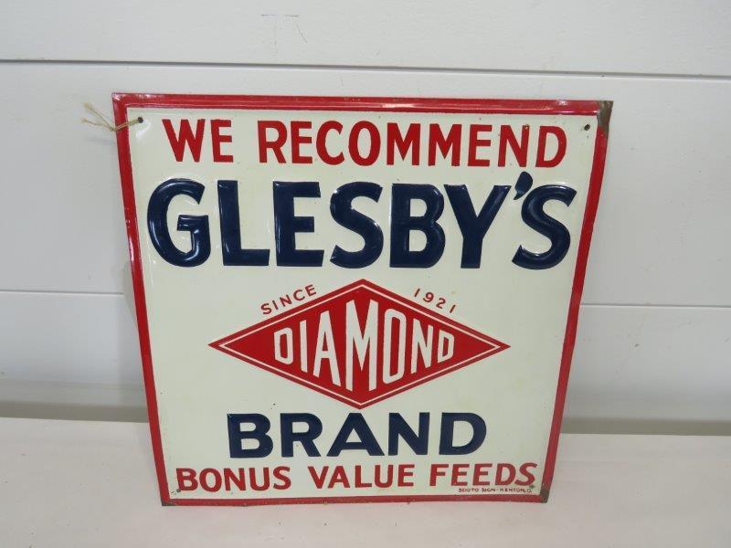 Glesby's Diamond Brand Feeds Embossed Tin Sign (1 of 5)