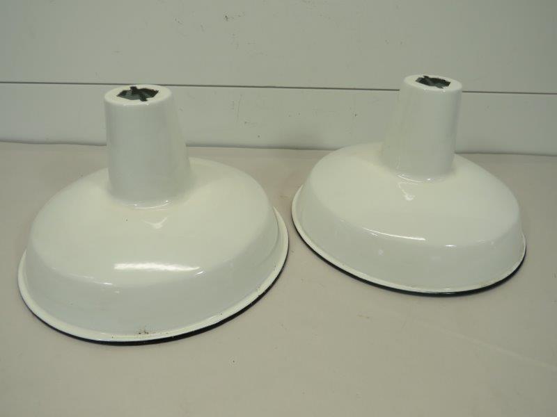 Pair of White Porcelain Gas Station Style Light Shades (1 of 7)