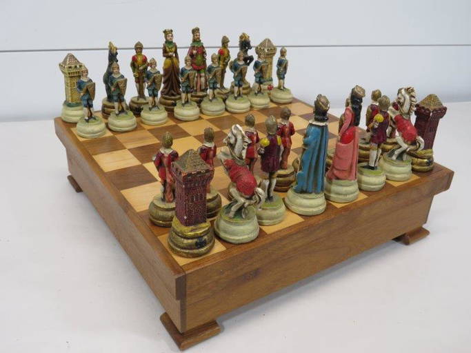 The Gold Chessmen & 21 inch Marble Board/Cabinet Chess Set – Fancy