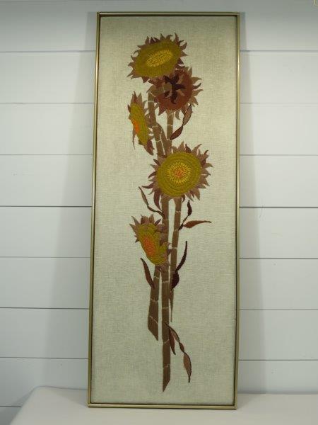 Mid Century Crewel Embroidery Sunflowers Panel (1 of 8)