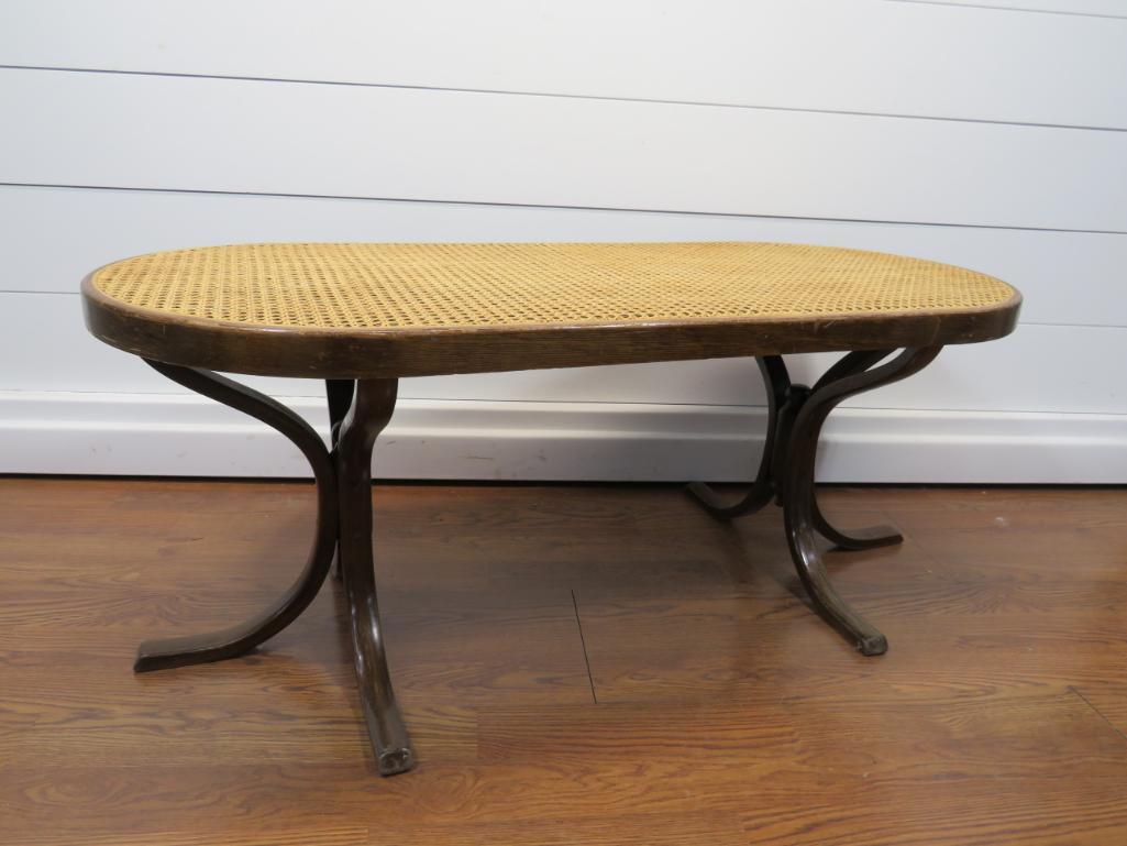Mid Century Wicker Oval Double Pedestal Coffee Table (1 of 6)