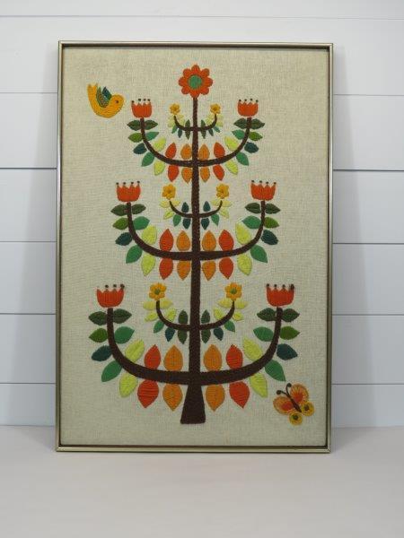 Mid Century Crewel Embroidery Tulip Tree Panel (1 of 7)