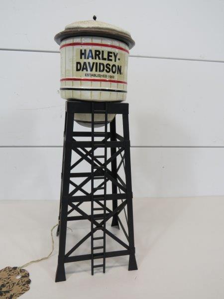 Department 56 Harley Davidson Water Tower: No breaks, cracks or nicks. 11 3/4" H x 4" W x 4" D 