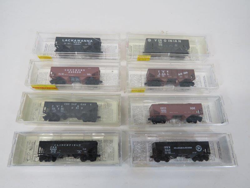 Micro-Trains N Scale Train Hopper Cars (8): All eight train cars are fully intact and in their original blister packaging. All cars are 2 1/2" L 