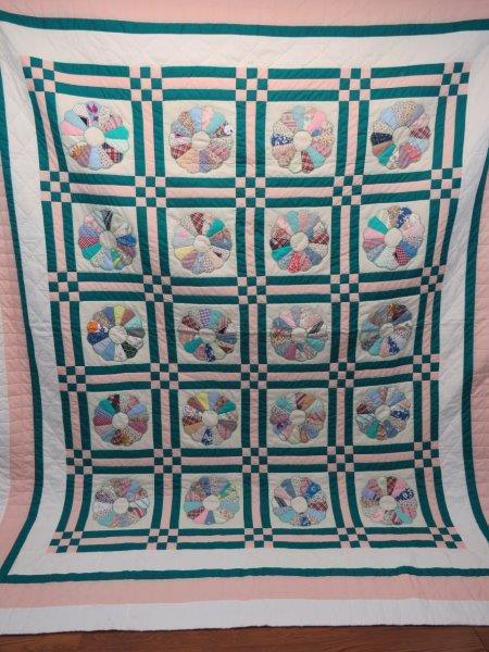 Early Hand-Stitched Quilt: Great condition with no rips, tears or excessive wear. This quilt is hand stitched. 87" x 103" 