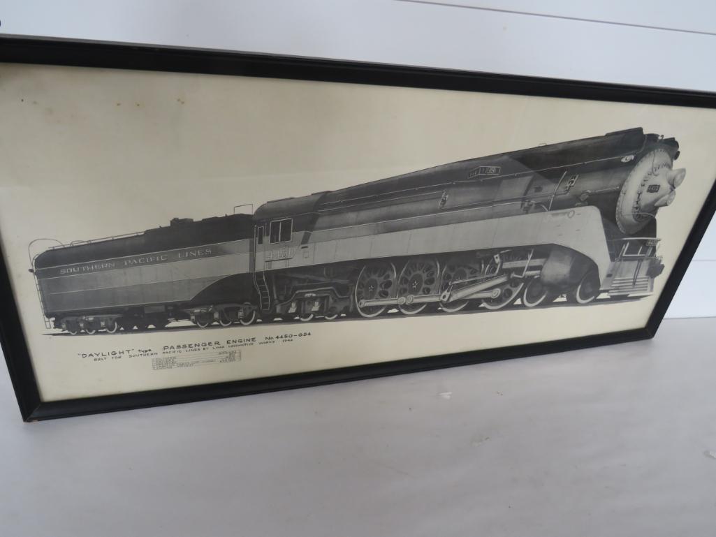 1942 "Daylight" Southern Pacific Lines - Lima: "DAYLIGHT" type Passenger Engine No. 4450-G54 Built for Southern Pacific Lines by Lima Locomotive Works 1942 Signed by Alvin F Staufer. An amazing piece of locomotive history! 15 1/2" X 35" 