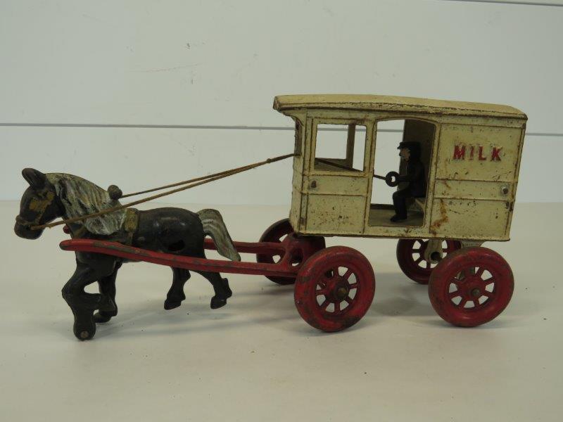 Antique Cast Iron Milk Wagon Toy with Horse and Driver (1 of 11)