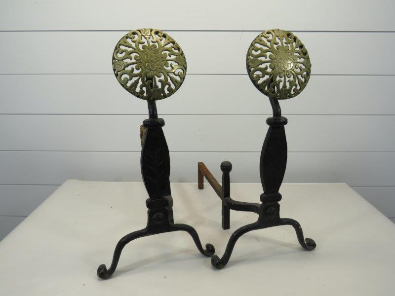 Wrought Iron & Brass Andirons: 24" H x 12" W x 19 3/4" D 