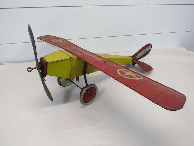 Katz Big Boy Monoplane #337: Missing one bolt to the wing, but in other wise good condition. Approximately 26" long, 27 1/2" wingspan.