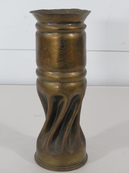 WWI Military Twisted Brass Shelf Etched Trench Art (1 of 16)