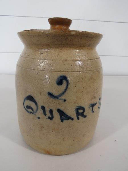 Early Two Quart Canning Stoneware Crock w/ Lid (1 of 12)