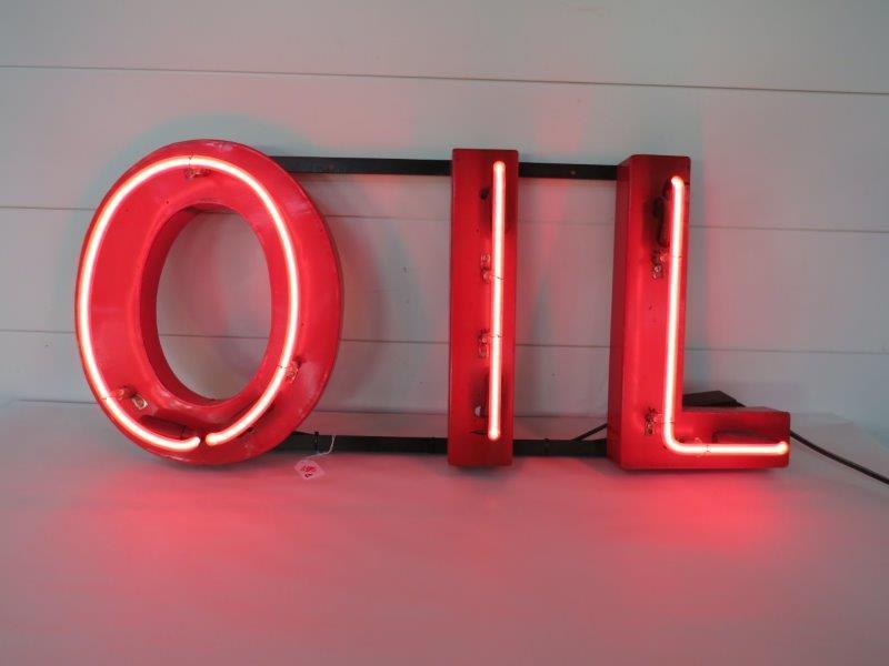 Early Mounted Neon " OIL " Lighted Service Station Sign (1 of 6)