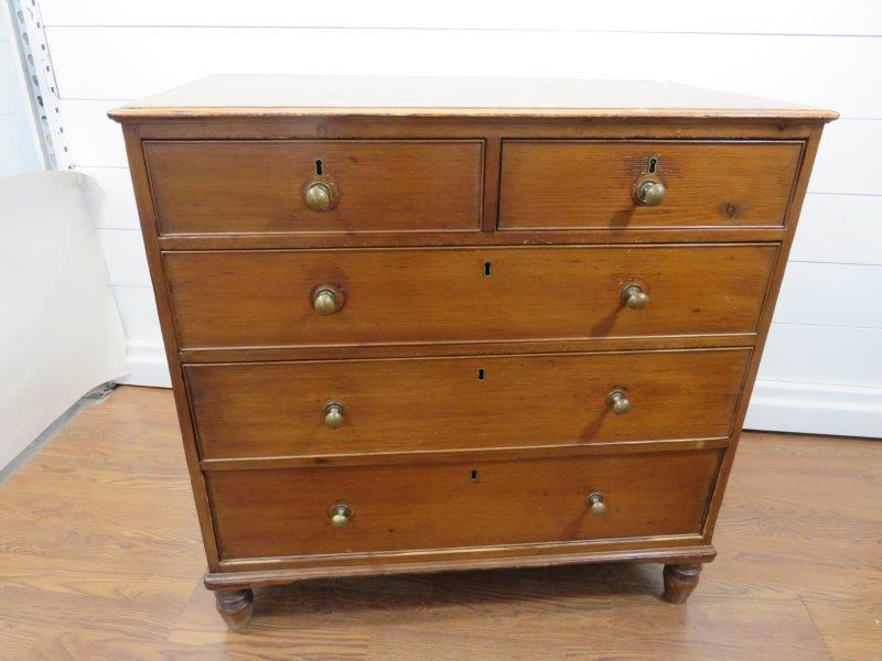 Vintage Chest of Drawers: Nicks and slivers in wood as well as discoloration a d fading and marking on top of chest as shown in photos. 36 1/2" H x 37" W x 20" D This item is for PICK-UP or DELIVERY only.