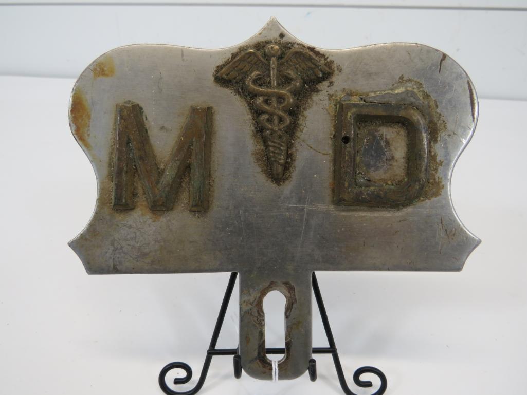 Vintage Doctors Vehicle License Plate Topper: The "D" has a welded repair. 5" H x 5 1/2" W