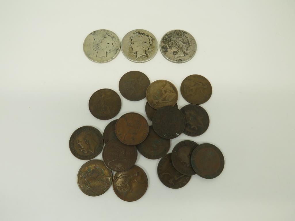 Early 1900's Peace Dollars & George V British Bronze (1 of 10)