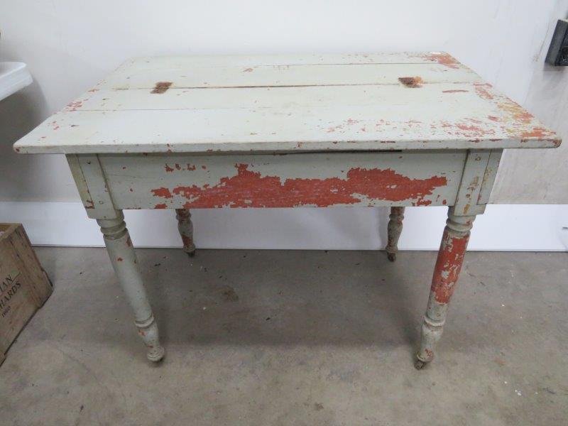Primitive Painted Salvage Wood Table on Casters (1 of 10)