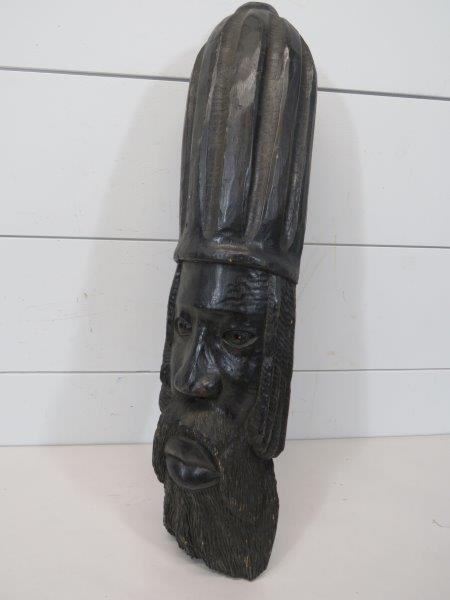 Hand Carved Wood Tribal Wall Hanging Mask w/ Glass Eyes (1 of 5)