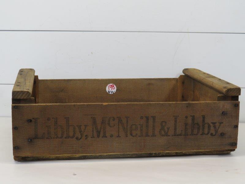 Libby, McNeill & Libby Wood Crate: Average wear for age. 7" H x 21 3/4" W x 15" D 