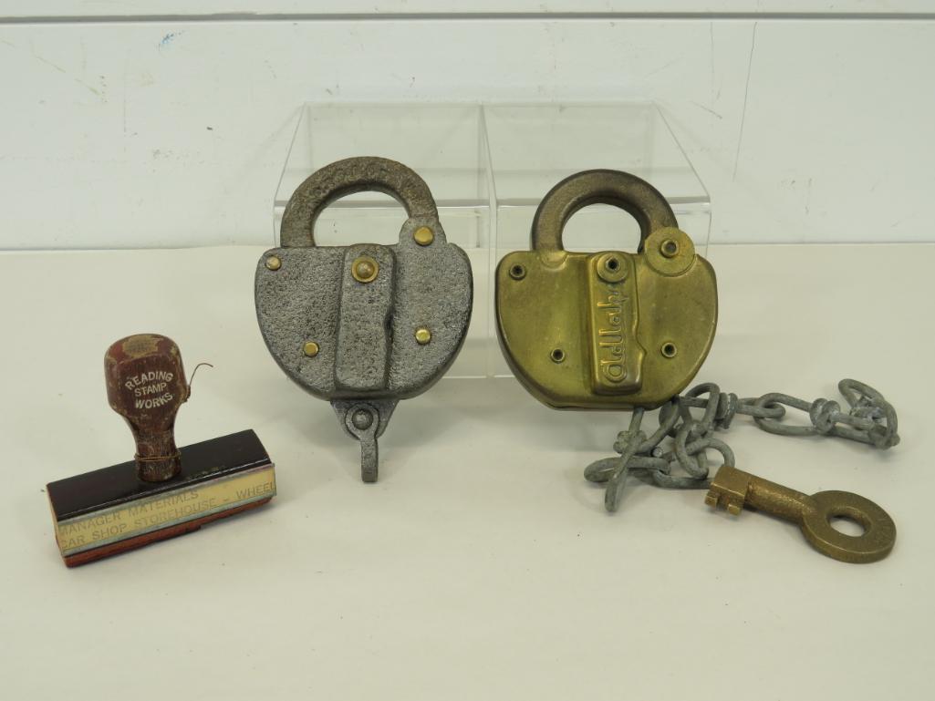 PC RR Lock w/ Key & Reading RR Lock and Stamp (1 of 8)