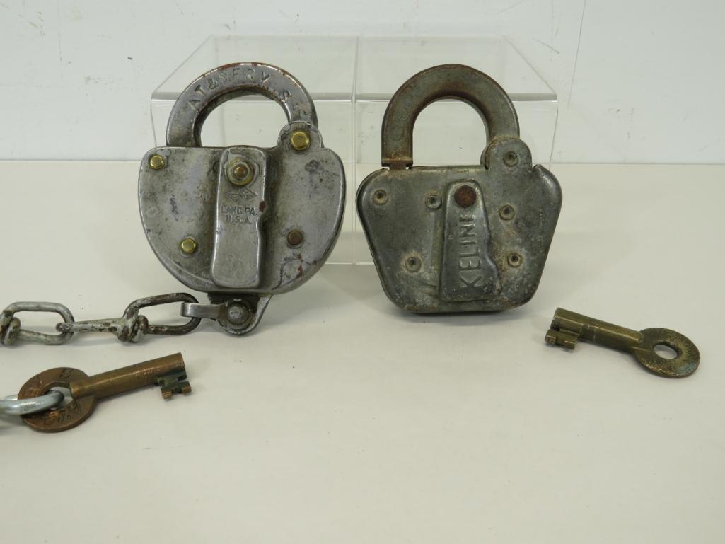 Atchison, Topeka & Santa Fe and Huron & Eastern: AT & SF Rail Yard lock dated 1956. HESR Elkhart Indiana. 