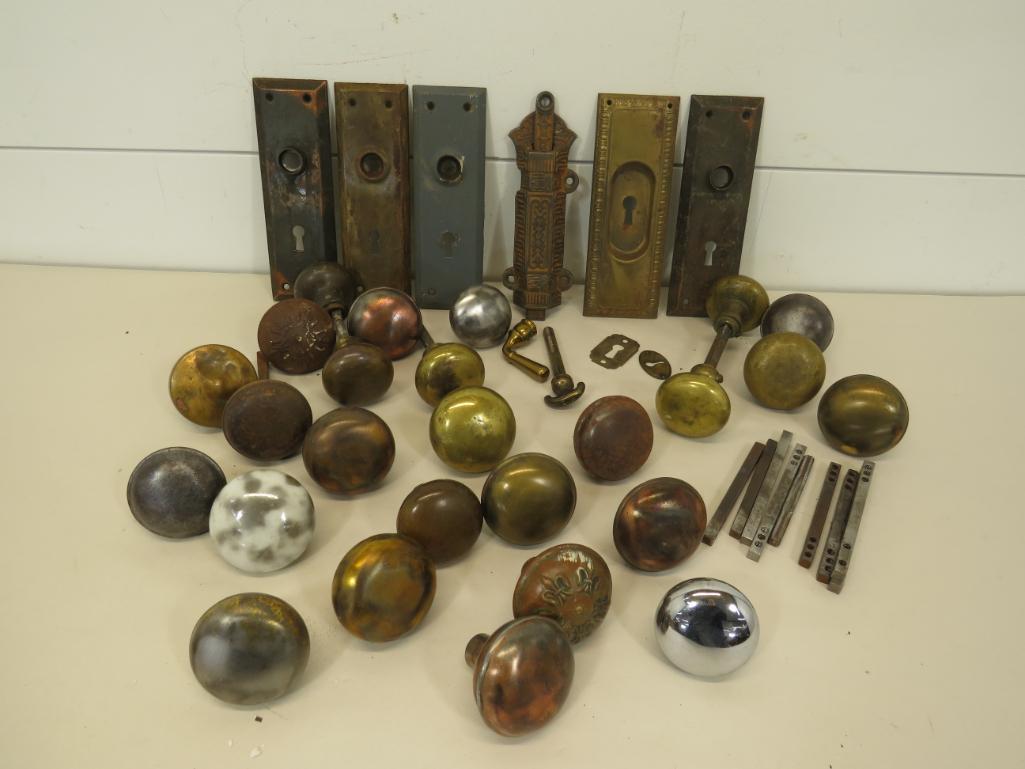 Early Ornate Brass, Bronze & Porcelain Door Knobs - (1 of 11)