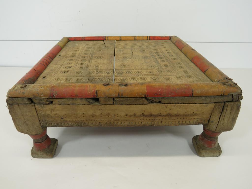 Early Hand Decorated Wooden Footstool (1 of 14)
