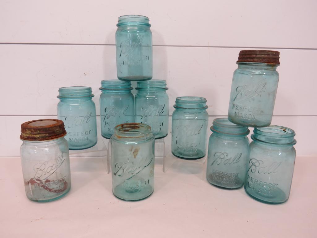 Lot of 10 Early Blue Ball Pint Mason Jars (1 of 8)