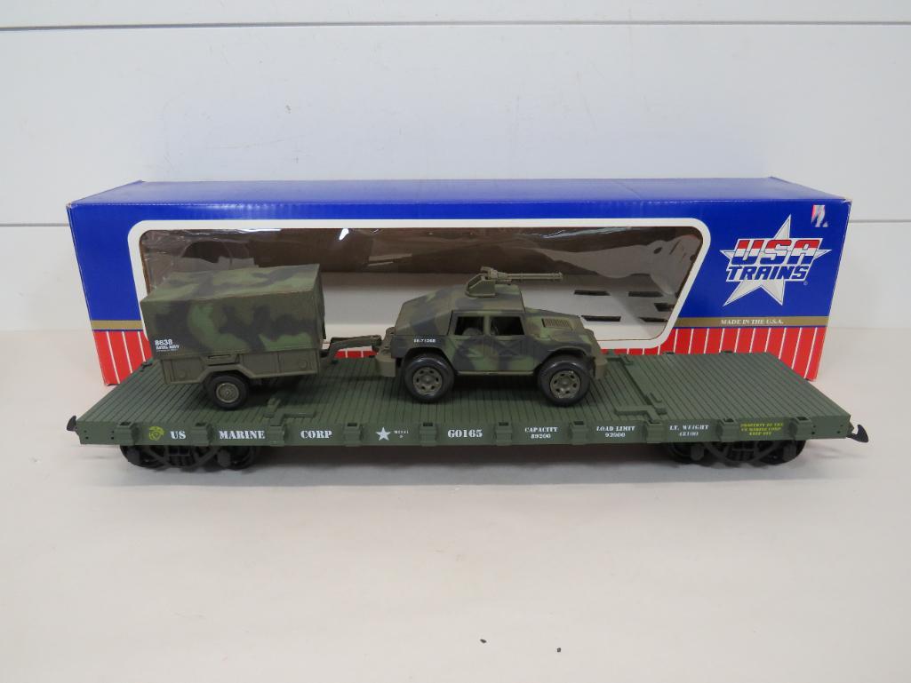 USA Trains #R1760 US Marine Corp Flat Car- Truck &: This item is shippable. We offer combined shipping in-house. Dimensions: G Scale This car looks to be new. Photos will serve to represent any other condition issues. Condition reports will be answer