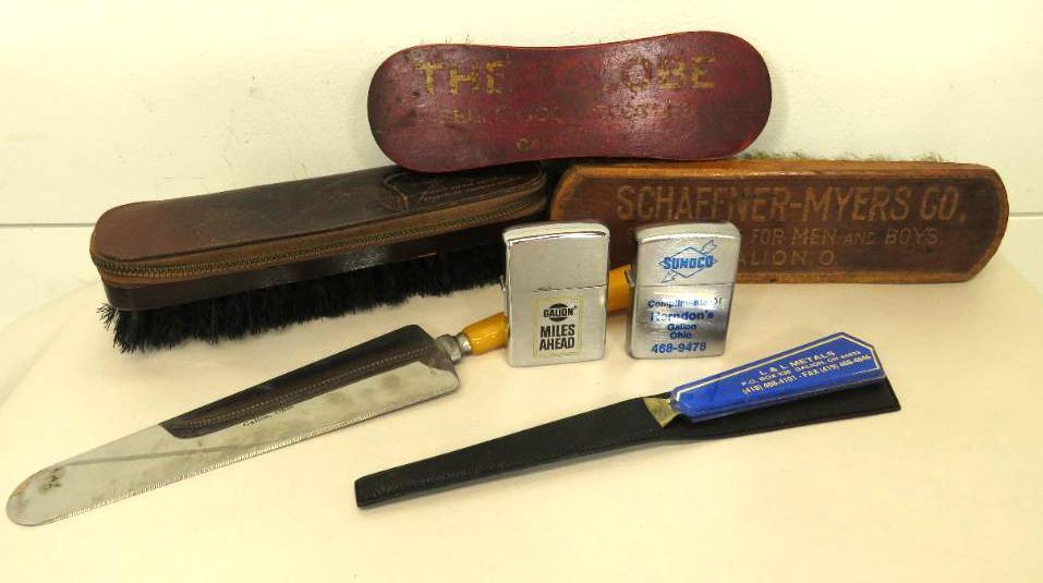 Lot of Galion Ohio Advertising: Galion Miles ahead lighter is a Zippo. The Midland Service Agency brush is not marked Galion.