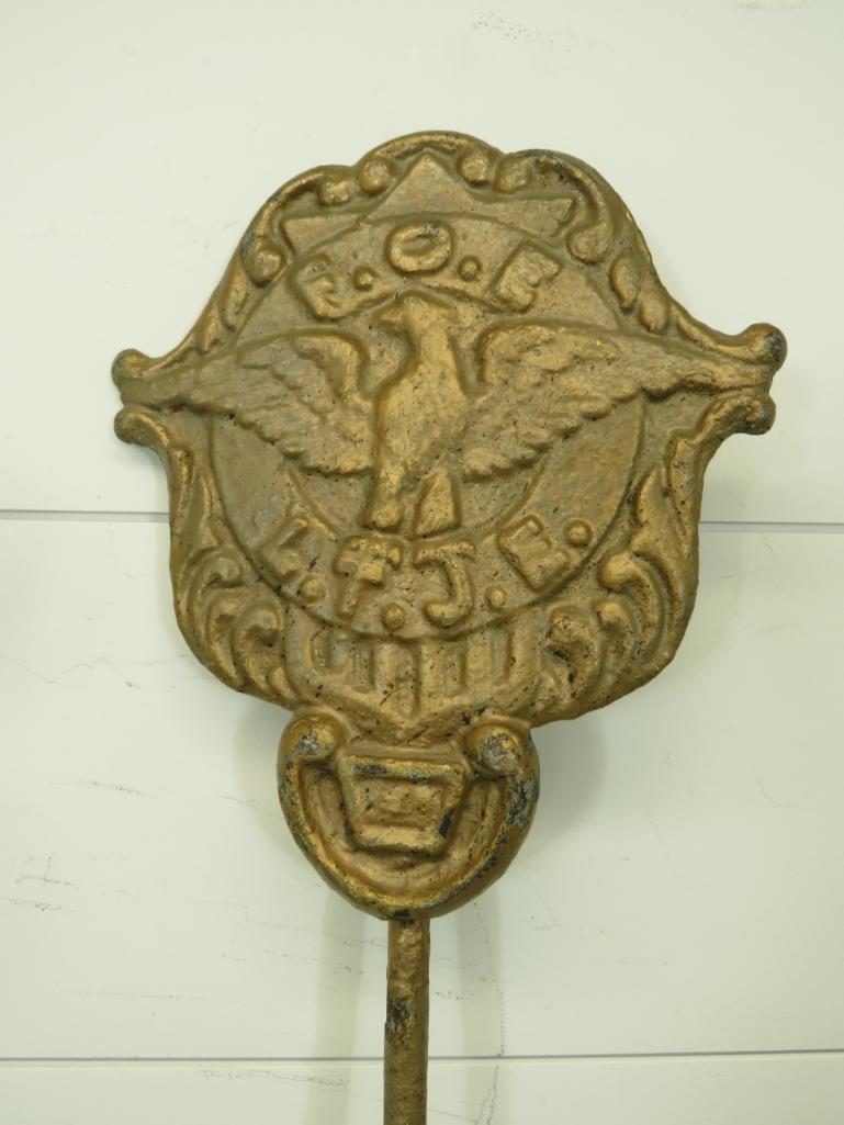 Fraternal Order of the Eagles Grave Marker: This item is shippable. We offer combined shipping in-house. Dimensions: 37" H Cast iron. Photos will serve to represent any other condition issues. Condition reports will be answered up until 24