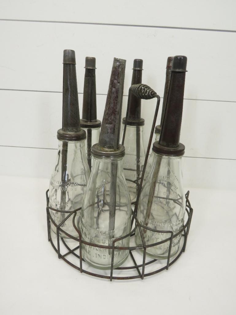 1920's "Handy Oiler" Oil Bottles in Wire Carrier (6) (1 of 10)