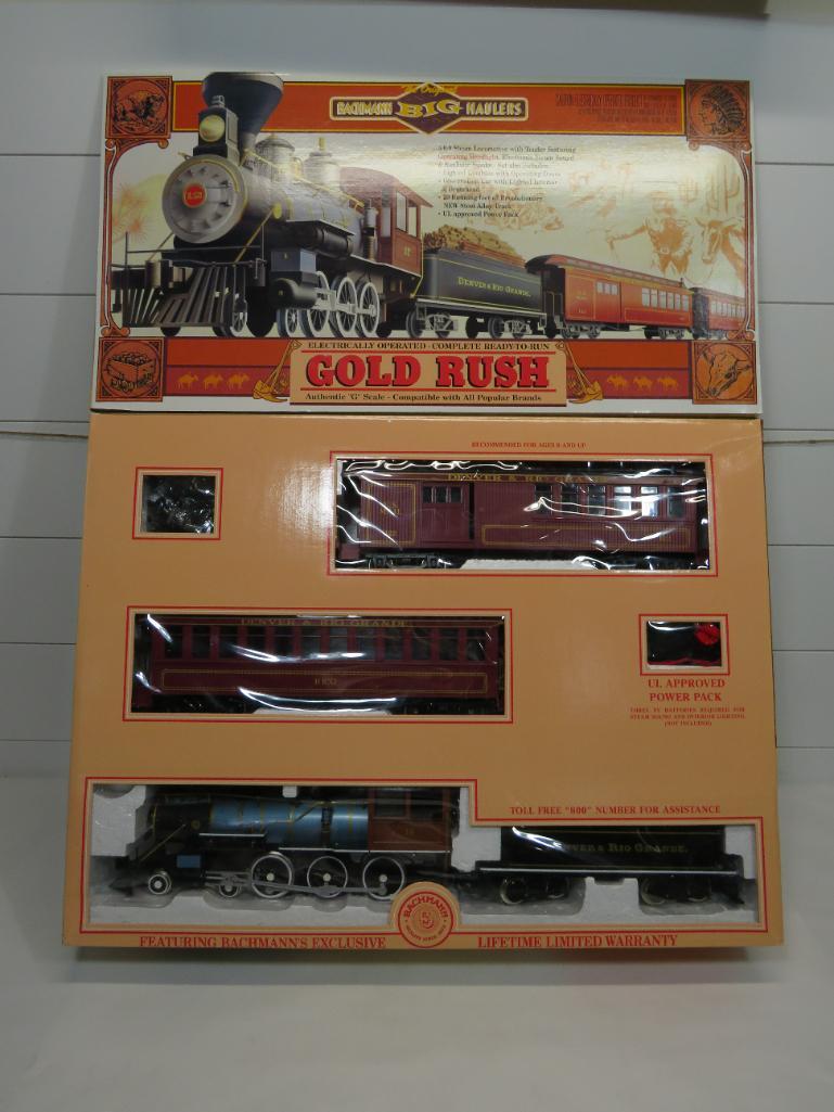 Bachmann Big Haulers 'G' Scale Gold Rush Train Set: This item is shippable but due to size shipping will be higher than normal. We offer combined shipping in-house. Dimensions: G Scale The train appears to be in good condition with no visible damage