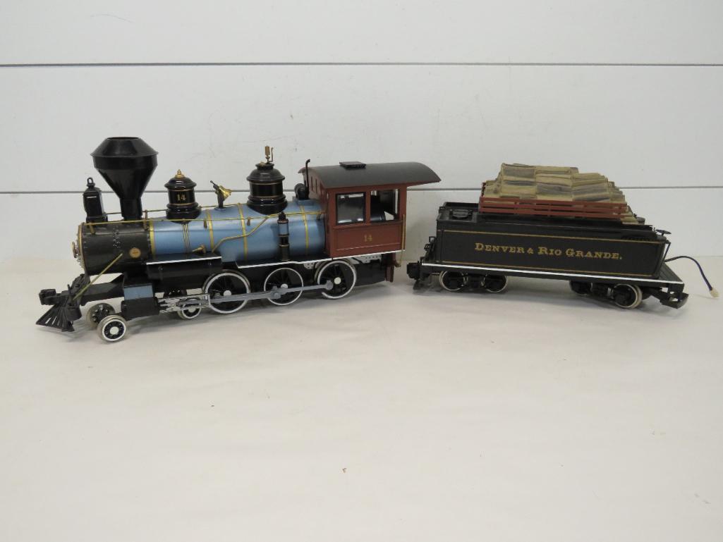 Bachmann 'G' Scale 4-6-0 Steam Locomotive & Tender: This item is shippable. We offer combined shipping in-house. Dimensions: Tender is 12" and Loco is 17" Photos will serve to represent any other condition issues. Condition reports will be an