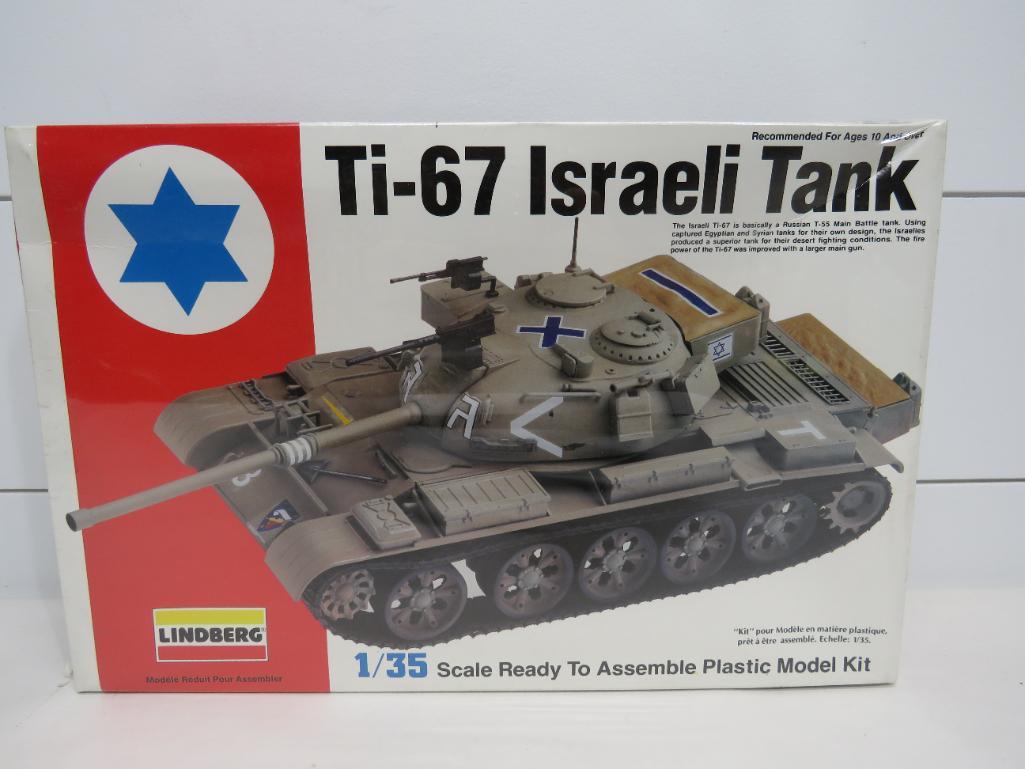 Lindberg Ti-67 Israeli Tank 1:35 Scale Kit: This item is shippable. We offer combined shipping in-house. Dimensions: 1:35 scale Factory sealed. Model #76005 Photos will serve to represent any other condition issues. Condition reports will be an