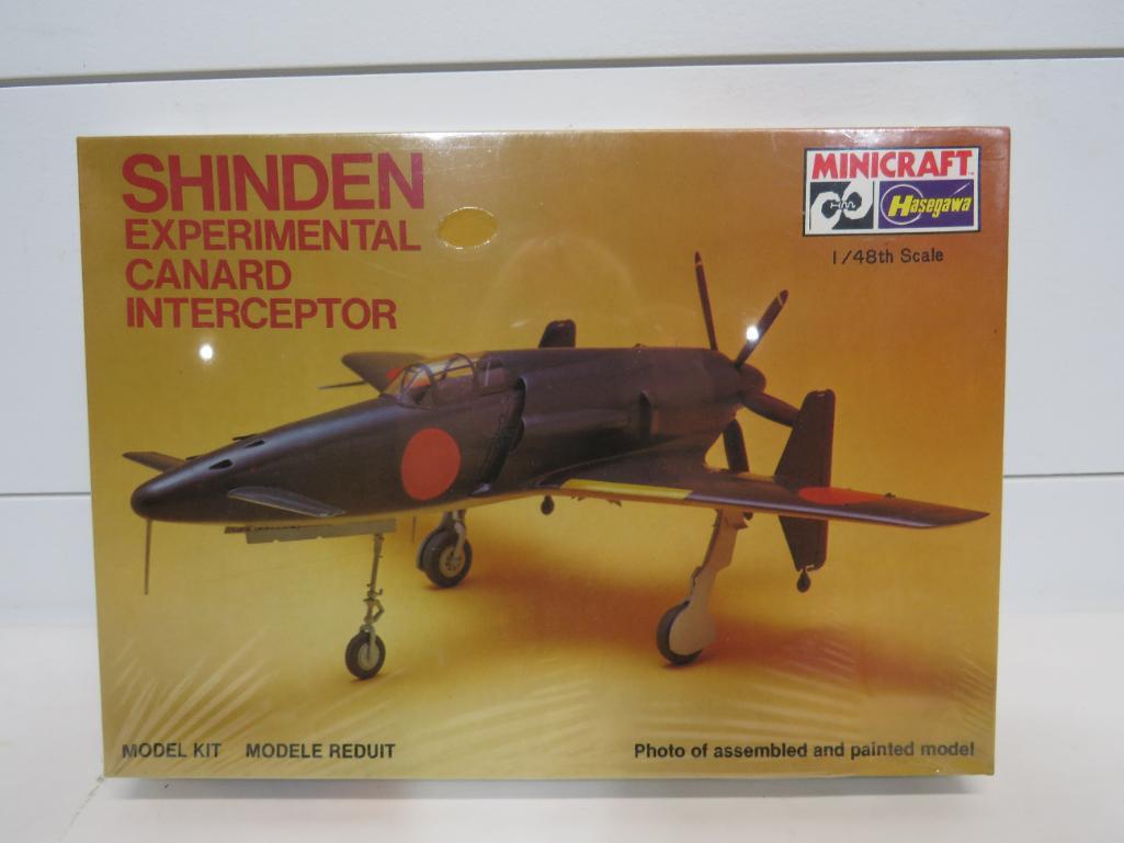 Minicraft Hasegawa Shinden Experimental Canard: This item is shippable. We offer combined shipping in-house. Dimensions: 1:48 scale Factory sealed. Model #1189 Photos will serve to represent any other condition issues. Condition reports will be ans