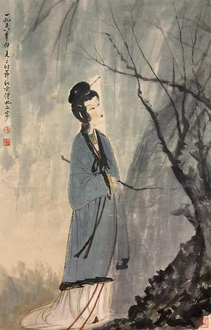 A Chinese Scroll Painting By Fu Baoshi: A Chinese Scroll Painting By Fu Baoshi H:86cm; W:55cm