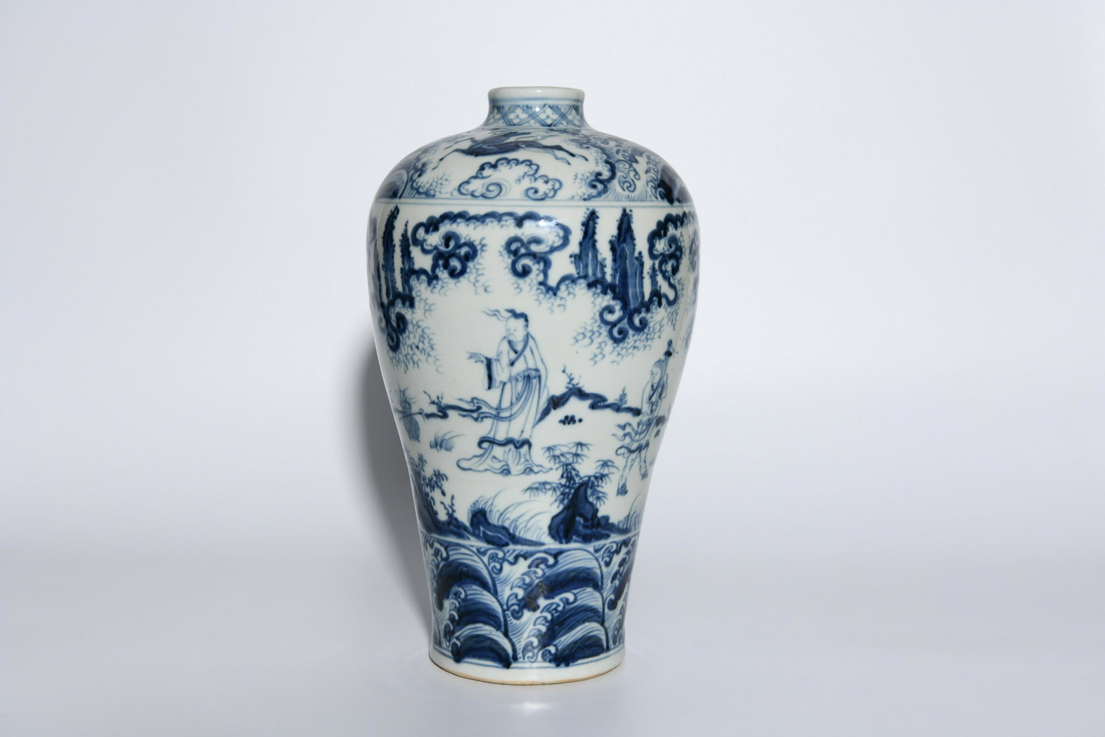 Blue and White Figural Meiping Ming Dynasty: Blue and White Figural Meiping Ming Dynasty H:35.3cm; W:20.3cm