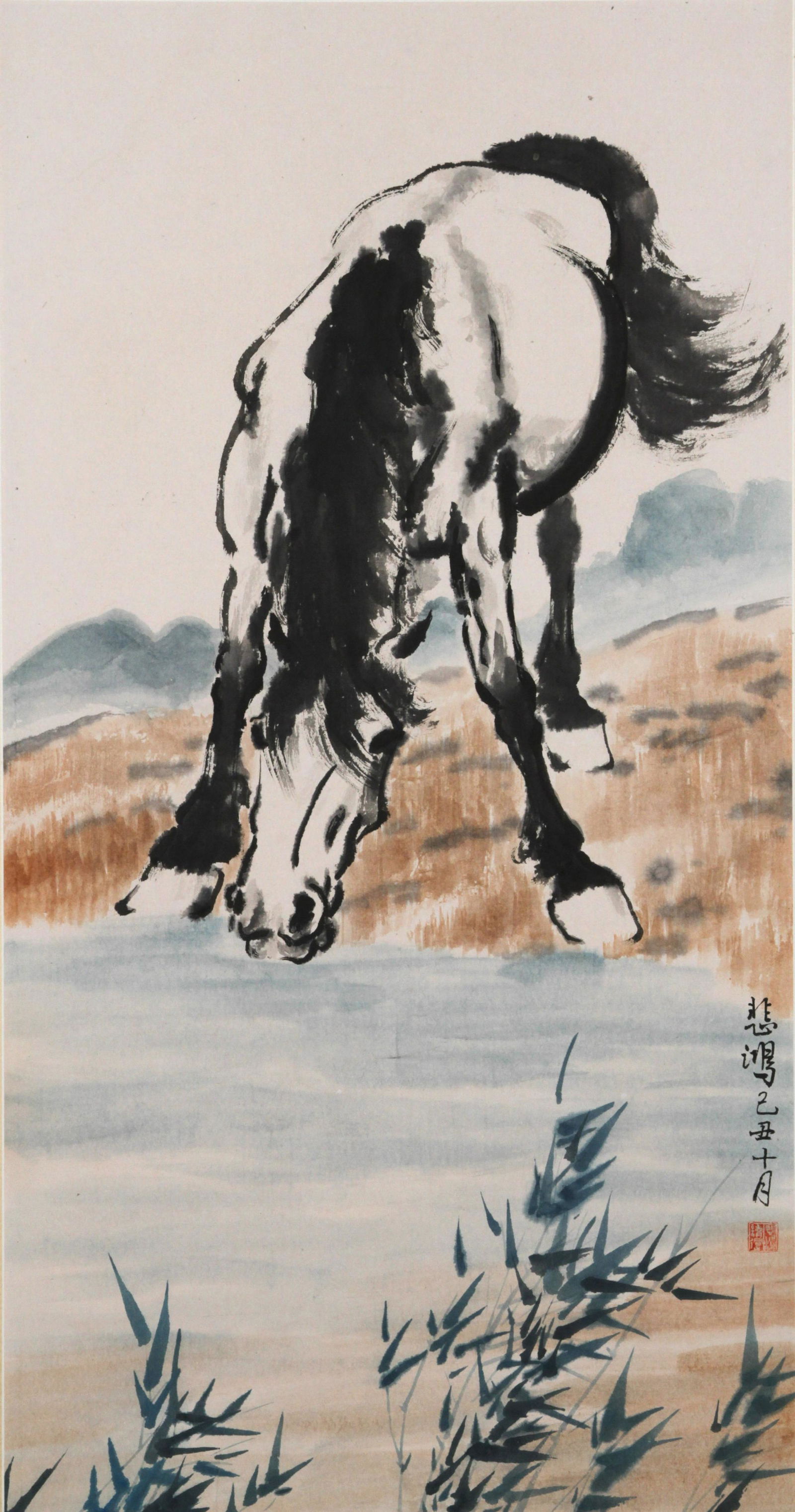 A Chinese Scroll Painting By Xu Beihong: A Chinese Scroll Painting By Xu Beihong W:61cm; L:195cm